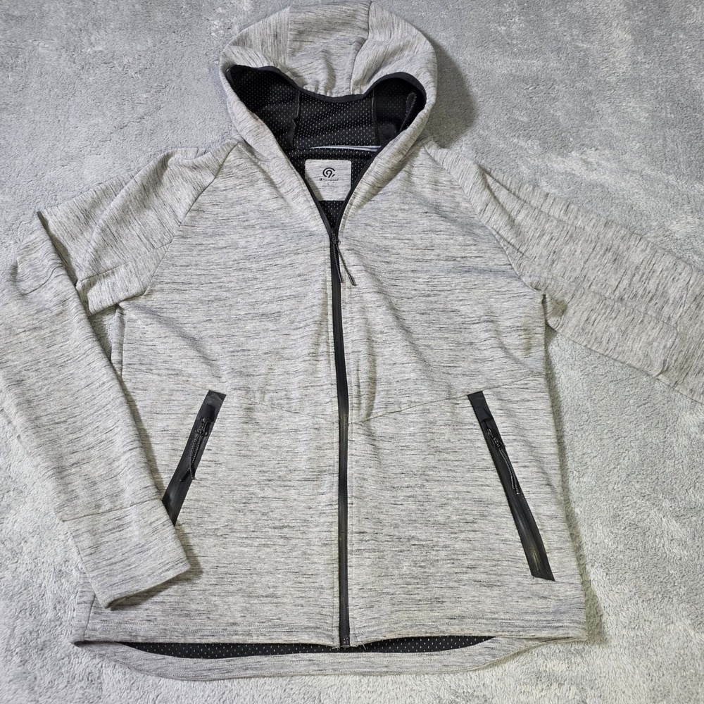 Champion Mens L Full Zip Hoodie Gray Heathered Mesh Lined C9 Athletic Jacket